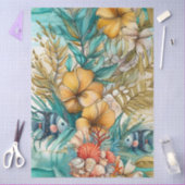 お洒落ヴィンテージ海フローラと魚 薄葉紙 (クラフト)