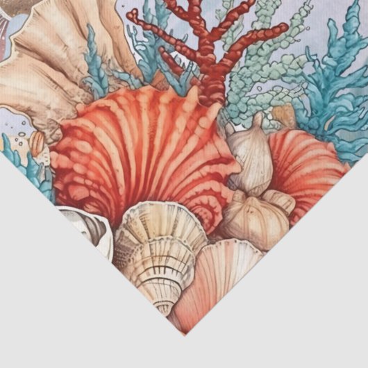 お洒落ヴィンテージ海フローラと魚 薄葉紙 (詳細)