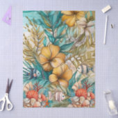 お洒落ヴィンテージ海フローラと魚 薄葉紙 (クラフト)