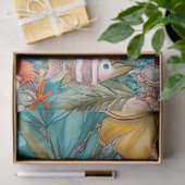 お洒落ヴィンテージ海フローラと魚 薄葉紙 (ギフト)