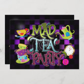 お洒落不機嫌お茶パーティー誕生日パーティーの招待 招待状 (正面/裏面)