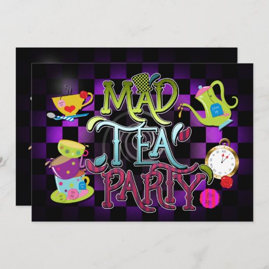 お洒落不機嫌お茶パーティー誕生日パーティーの招待 招待状 (正面/裏面)