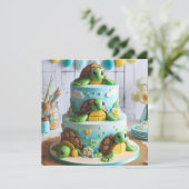 お洒落亀ケーキ誕生日 招待状 (スタンド正面)