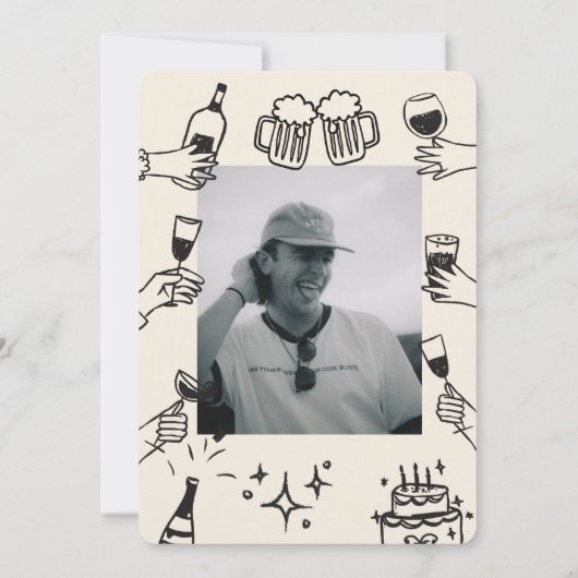 お洒落予測できなファンキー応援30誕生日 招待状 (裏面)