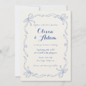 お洒落予測できなレトロハンドドロードブルーボウ結婚ズ 招待状 (正面)