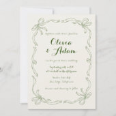 お洒落予測できな手引き緑の弓結婚の 招待状 (正面)