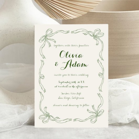 お洒落予測できな手引き緑の弓結婚の 招待状