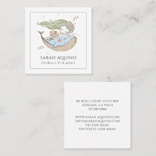 お洒落人魚とクジラの子供用ブック作家 スクエア名刺 (正面/裏面)