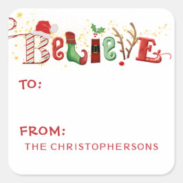 お洒落信じCute Santaタイポグラフィから スクエアシール