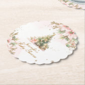 お洒落冬の小さな赤んメリー坊のシャワーピンク ペーパーコースター (アングル)