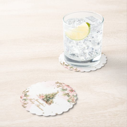 お洒落冬の小さな赤んメリー坊のシャワーピンク ペーパーコースター (インサイチュ)