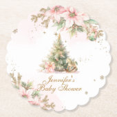 お洒落冬の小さな赤んメリー坊のシャワーピンク ペーパーコースター (正面)