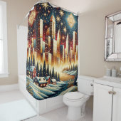 「お洒落冬の村と市」 シャワーカーテン (インサイチュ)