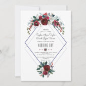 お洒落冬ブルゴーニュフローラパイン結婚ズ 招待状 (正面)