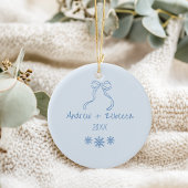 お洒落初めてのクリスマス結婚した手描きドードル セラミックオーナメント