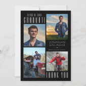 お洒落卒業ミニマル後4枚の写真ブラック サンキューカード (正面)