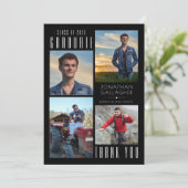 お洒落卒業ミニマル後4枚の写真ブラック サンキューカード (スタンド正面)