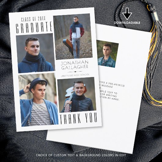 お洒落卒業ミニマル後5枚の写真ブラック サンキューカード