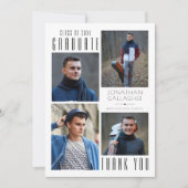 お洒落卒業ミニマル後5枚の写真ブラック サンキューカード (正面)