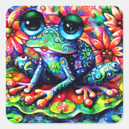 お洒落印象派フローラ絵画カエル スクエアシール