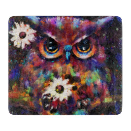 お洒落印象派フローラ絵画フクロウ カッティングボード