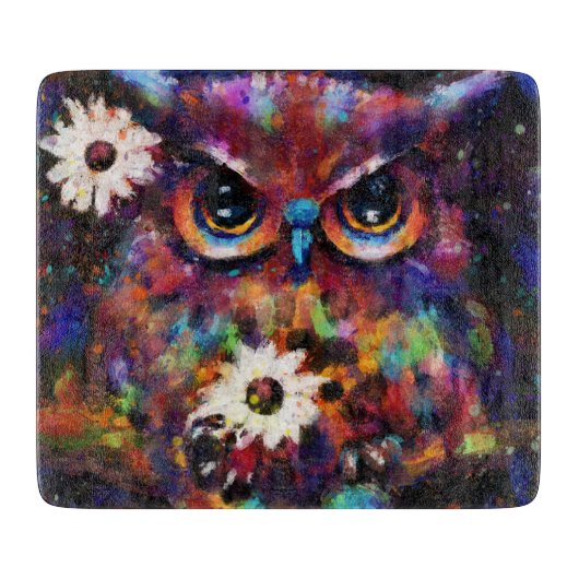お洒落印象派フローラ絵画フクロウ カッティングボード (正面)