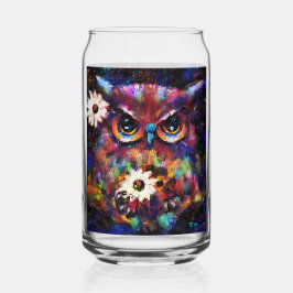 お洒落印象派フローラ絵画フクロウ ガラス缶
