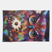 お洒落印象派フローラ絵画フクロウ キッチンタオル (横)