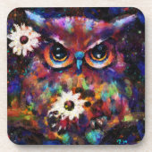 お洒落印象派フローラ絵画フクロウ コースター (正面)