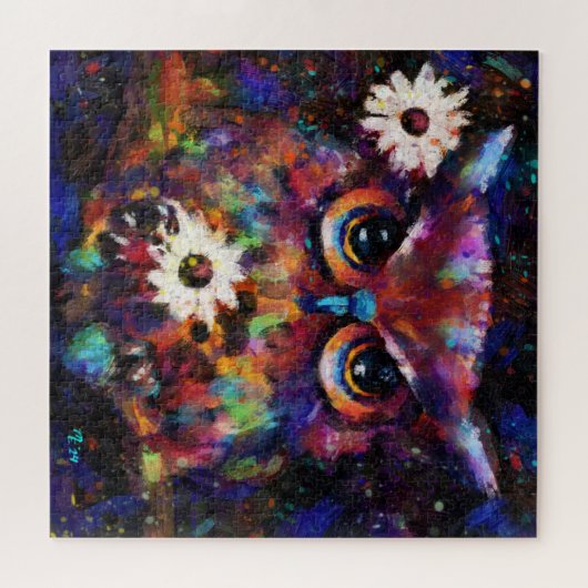 お洒落印象派フローラ絵画フクロウ ジグソーパズル (横)