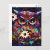 お洒落印象派フローラ絵画フクロウ ポストカード (正面/裏面)