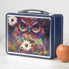 お洒落印象派フローラ絵画フクロウ メタルランチボックス