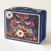 お洒落印象派フローラ絵画フクロウ メタルランチボックス (裏面)