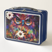 お洒落印象派フローラ絵画フクロウ メタルランチボックス (正面)