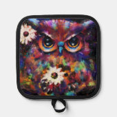 お洒落印象派フローラ絵画フクロウ 鍋敷き (正面)