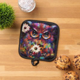 お洒落印象派フローラ絵画フクロウ 鍋敷き