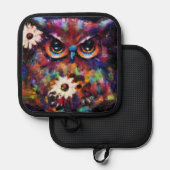 お洒落印象派フローラ絵画フクロウ 鍋敷き (正面/裏面)