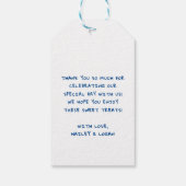 お洒落図解入りの、写真付きのモダンおもしろい結婚ズ ギフトタグ (裏面)