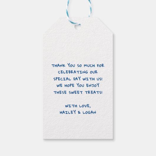 お洒落図解入りの、写真付きのモダンおもしろい結婚ズ ギフトタグ (裏面)