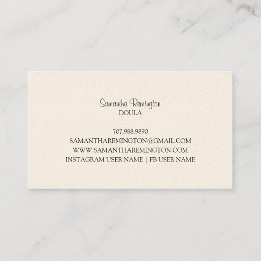 お洒落図解入りの、写真付きの産婦Doula妊娠B 名刺 (裏面)
