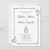 お洒落図解入りの、写真付きの白結婚色 招待状 (正面)