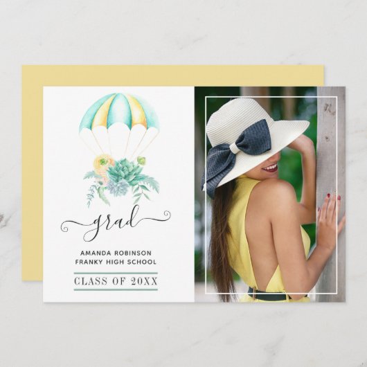 お洒落多肉型パラシュート卒業写真 案内状 (正面/裏面)