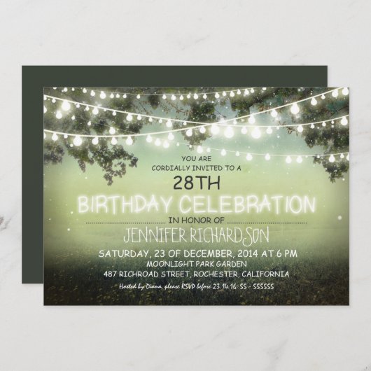 お洒落夜とガーデンライト誕生日招待状 招待状 (正面/裏面)