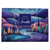 お洒落夜 – 川、木、山の誕生日 ラージペーパーバッグ (裏面)