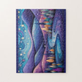 お洒落夜 – 川、木、山 ジグソーパズル (縦)