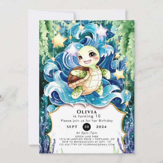 お洒落子ガメ誕生日 招待状 (正面)