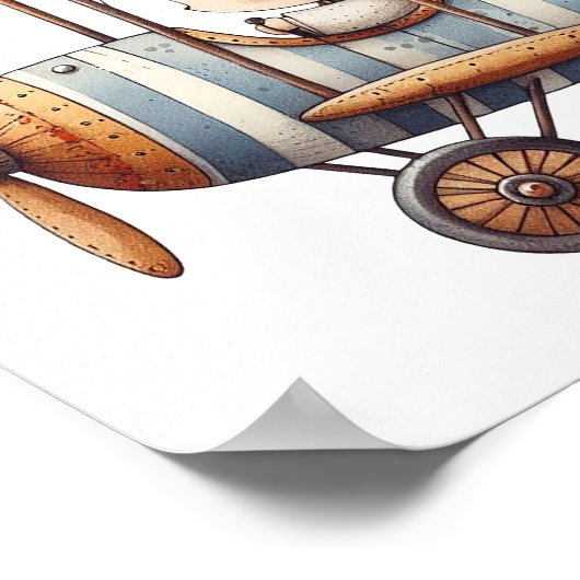 お洒落子供部屋アートチャイルド飛んでいるオールド飛行機 ポスター (角)