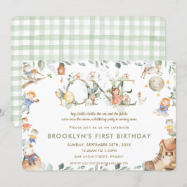 お洒落子供部屋ライムグリーナリー1歳の誕生日 招待状