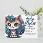 お洒落子猫編集可能ベビーシャワー 招待状 (スタンド正面)