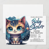 お洒落子猫編集可能ベビーシャワー 招待状 (正面/裏面)
